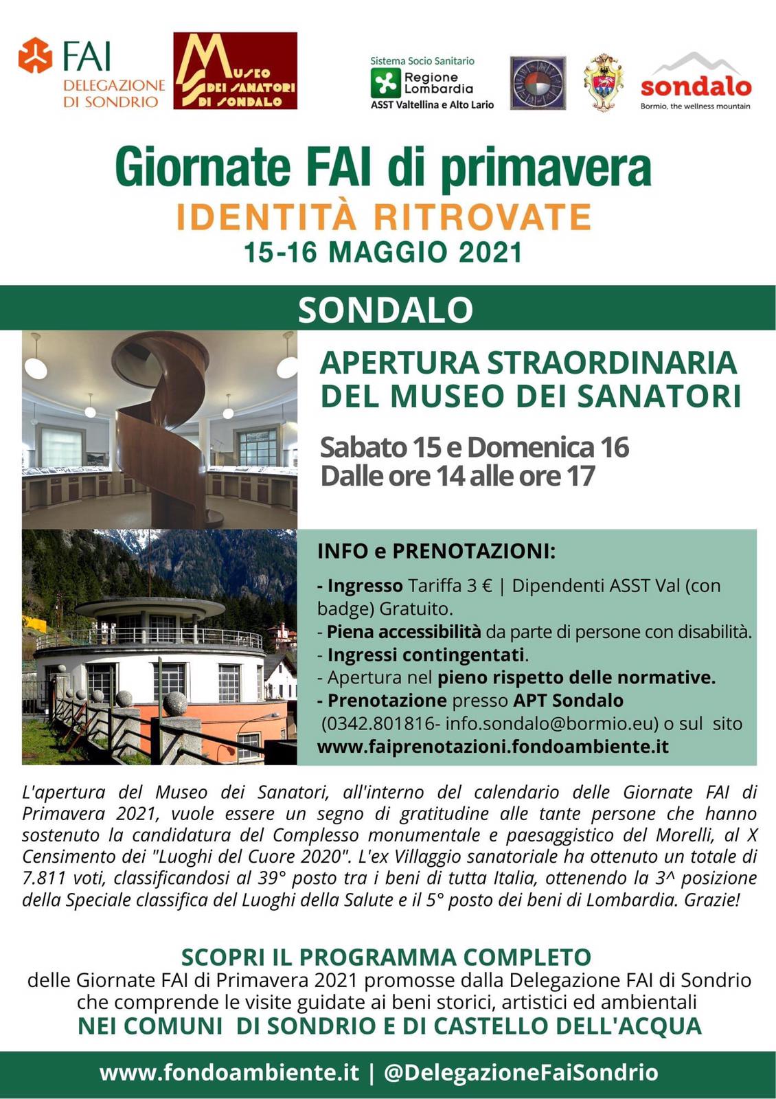 MUSEO DEI SANATORI - APERTURA STRAORDINARIA GIORNATE FAI DI PRIMAVERA 15-16 MAGGIO