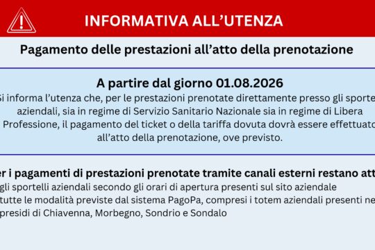 Introduzione pagamento prestazioni ambulatoriali all’atto della prenotazione